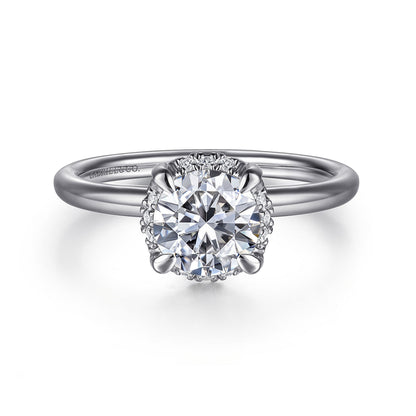 14K White Gold Round Hidden Halo Diamond Engagement Ring