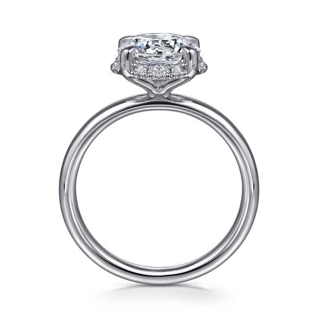14K White Gold Round Hidden Halo Diamond Engagement Ring