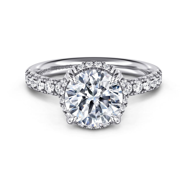 14K White Gold Round Hidden Halo Diamond Engagement Ring