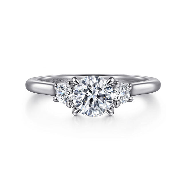 14K White Gold Round 3 Stone Diamond Engagement Ring