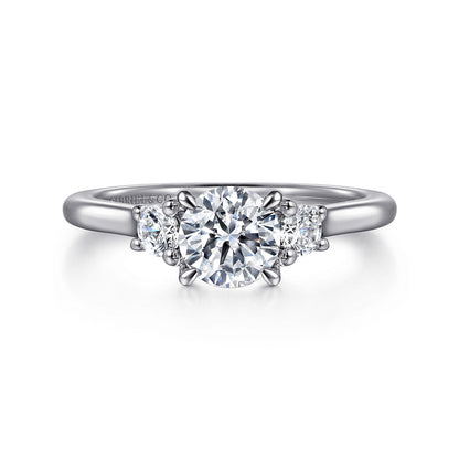 14K White Gold Round 3 Stone Diamond Engagement Ring