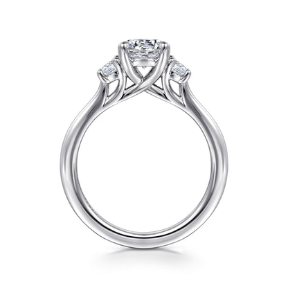 14K White Gold Round 3 Stone Diamond Engagement Ring