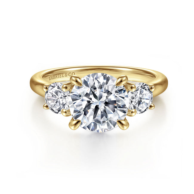 14K Yellow Gold Round 3 Stone Diamond Engagement Ring