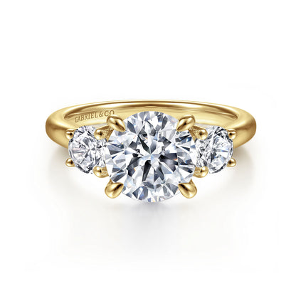 14K Yellow Gold Round 3 Stone Diamond Engagement Ring