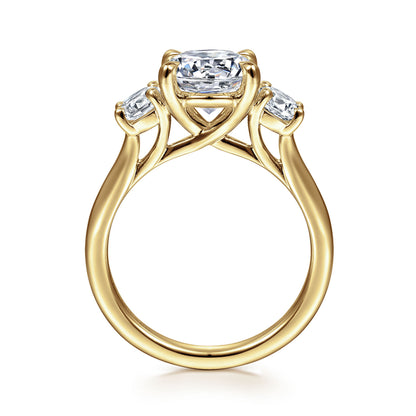 14K Yellow Gold Round 3 Stone Diamond Engagement Ring