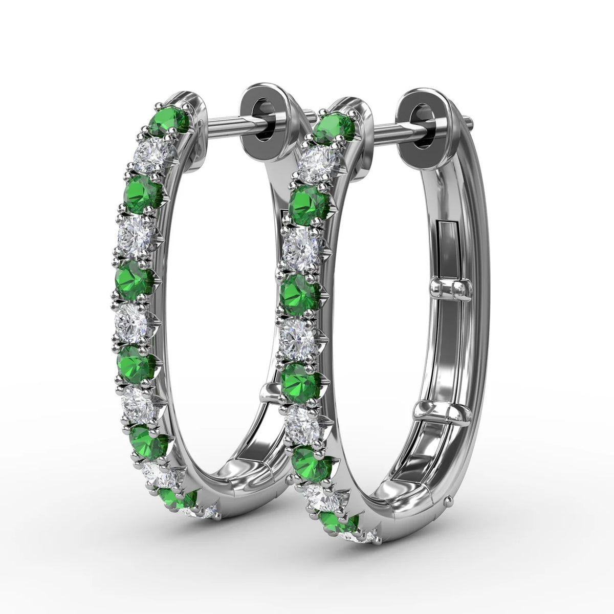 Alternaing Emerald and  Hoop Earrings