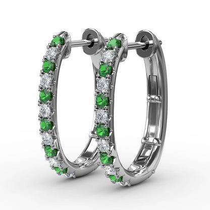 Alternaing Emerald and  Hoop Earrings