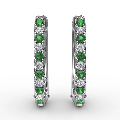 Alternaing Emerald and  Hoop Earrings