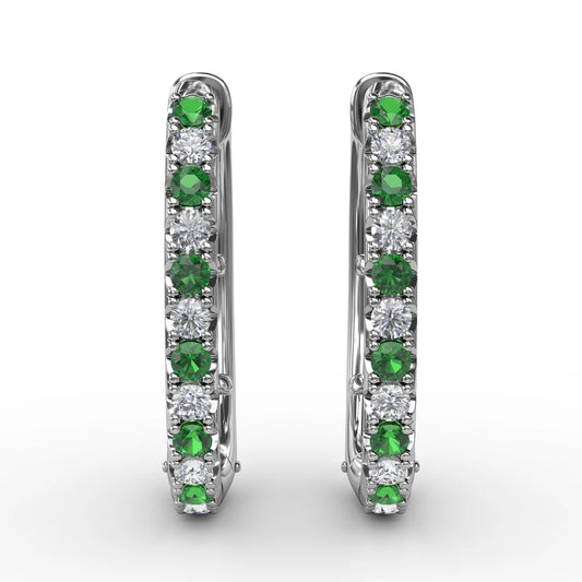 Alternaing Emerald and  Hoop Earrings