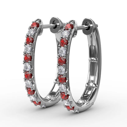 Alternaing Ruby and  Hoop Earrings