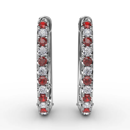 Alternaing Ruby and  Hoop Earrings