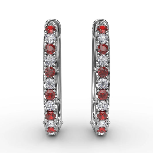Alternaing Ruby and  Hoop Earrings