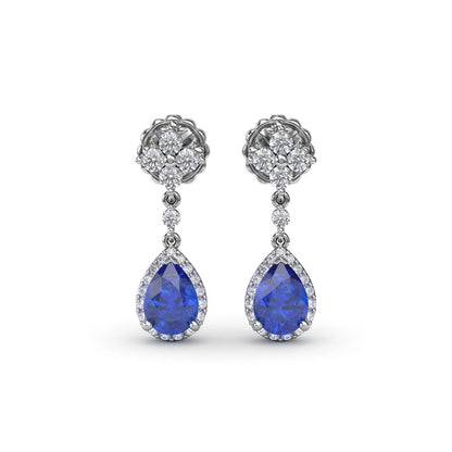 Sapphire and  Teardrop Dangle Earrings