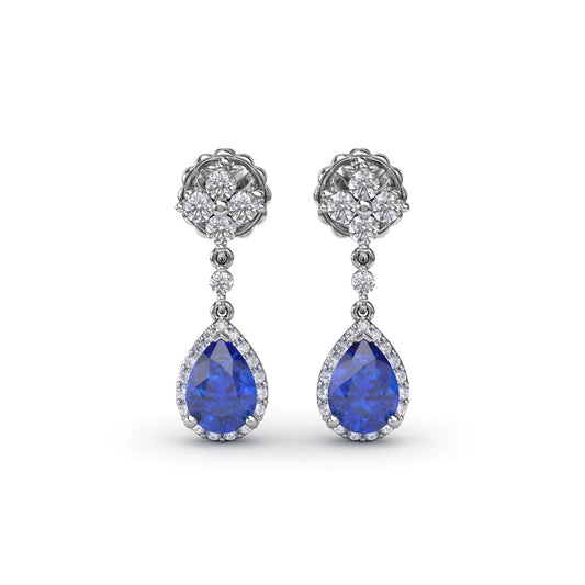 Sapphire and  Teardrop Dangle Earrings