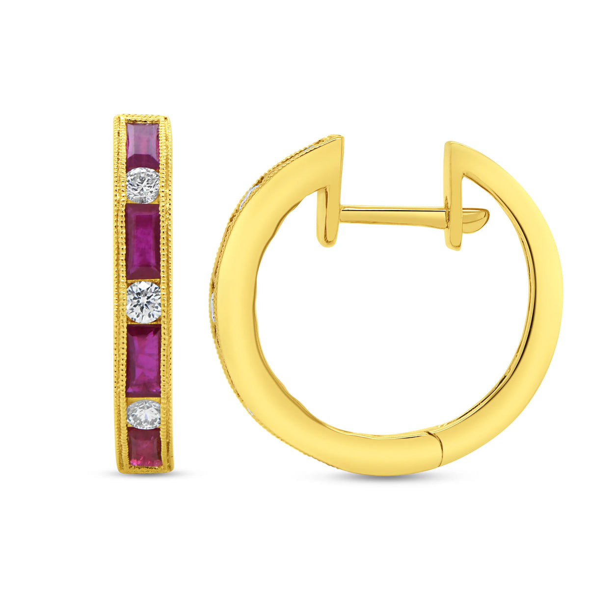 Uneek Precious Collection Baguette Ruby Huggie Earrings