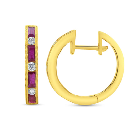 Uneek Precious Collection Baguette Ruby Huggie Earrings