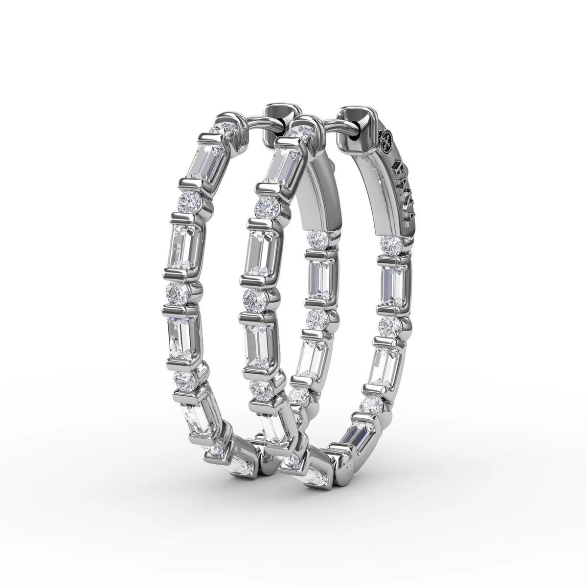 Alternating Emerald and Round  Hoop Earrings