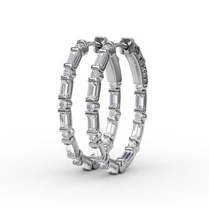 Alternating Emerald and Round  Hoop Earrings