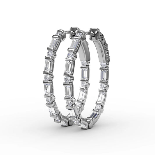 Alternating Emerald and Round  Hoop Earrings