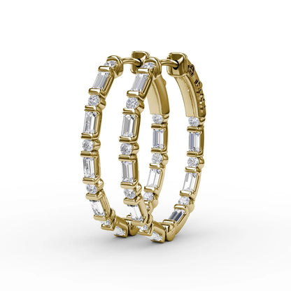 Alternating Emerald and Round  Hoop Earrings
