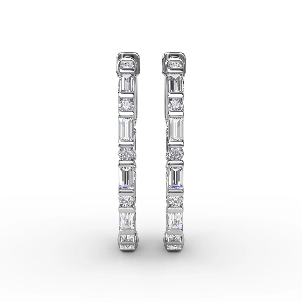 Alternating Emerald and Round  Hoop Earrings