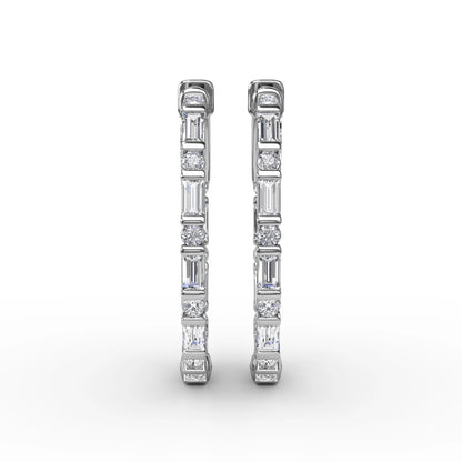 Alternating Emerald and Round  Hoop Earrings