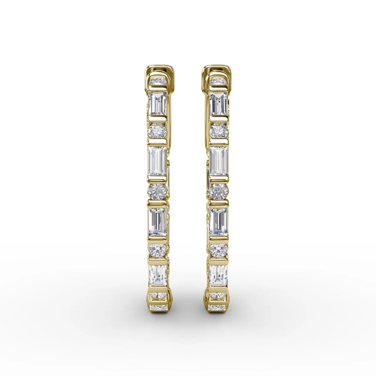 Alternating Emerald and Round  Hoop Earrings