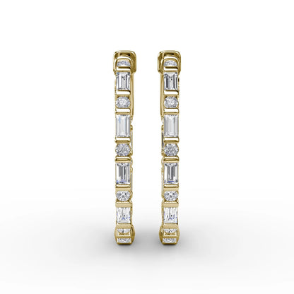 Alternating Emerald and Round  Hoop Earrings