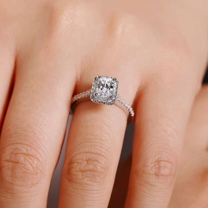 14K White Gold Emerald Halo Diamond Engagement Ring
