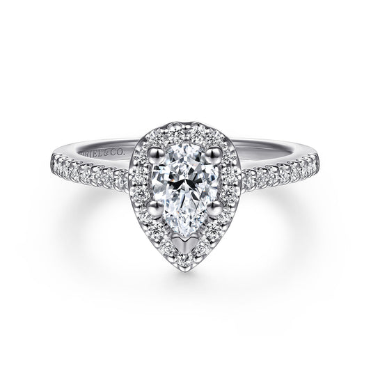 14K White Gold Pear Shape Halo Diamond Engagement Ring