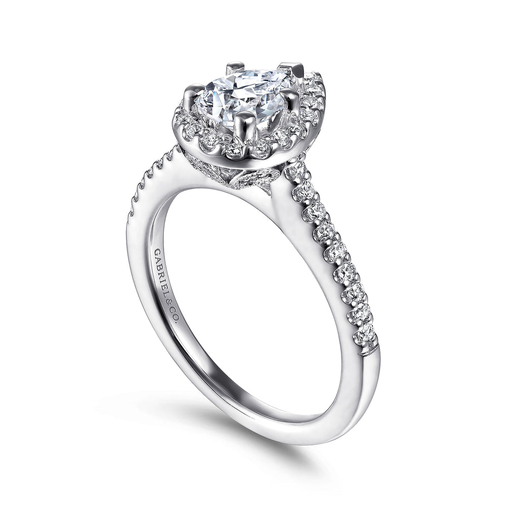 14K White Gold Pear Shape Halo Diamond Engagement Ring
