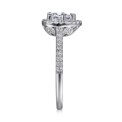 14K White Gold Pear Shape Halo Diamond Engagement Ring