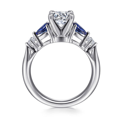 14K White Gold Round Five Stone Sapphire and Diamond Engagement Ring
