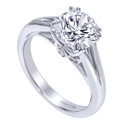 18K White Gold Round Split Shank Diamond Engagement Ring