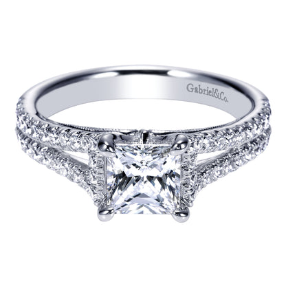 14K White Gold Princess Cut Split Shank Diamond Engagement Ring