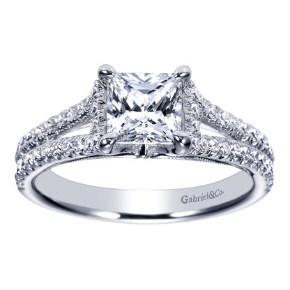 14K White Gold Princess Cut Split Shank Diamond Engagement Ring