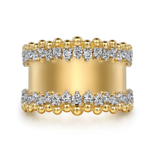 14K Yellow Gold Bujukan Diamond Wide Band Ring