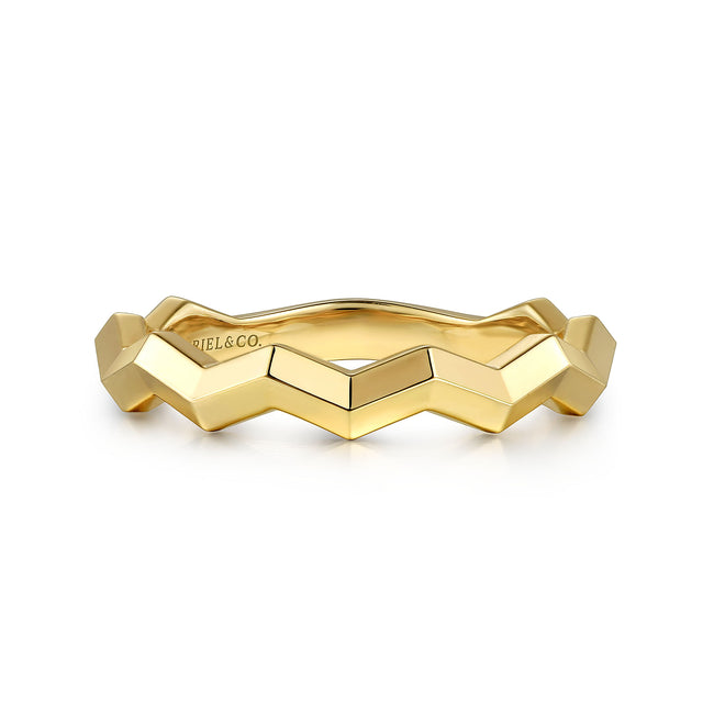 14K Yellow Plain Gold Zig-Zag Stackable Ladies Ring
