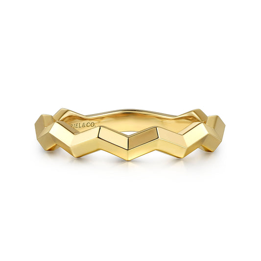 14K Yellow Plain Gold Zig-Zag Stackable Ladies Ring