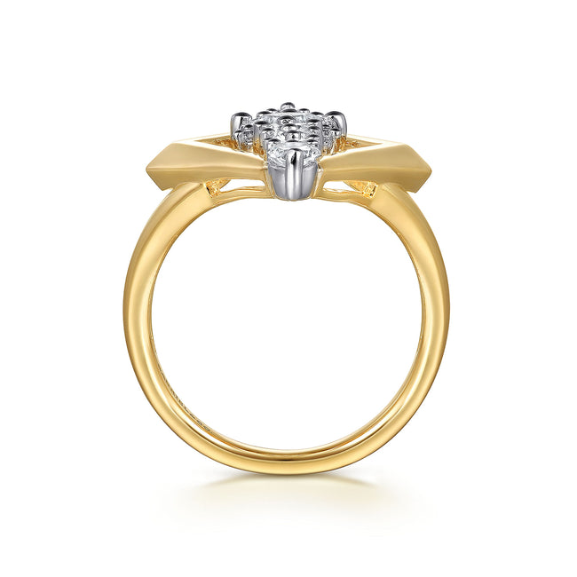 18K White and Yellow Gold Diamond Elongated Diamond Shape Ladies Ring