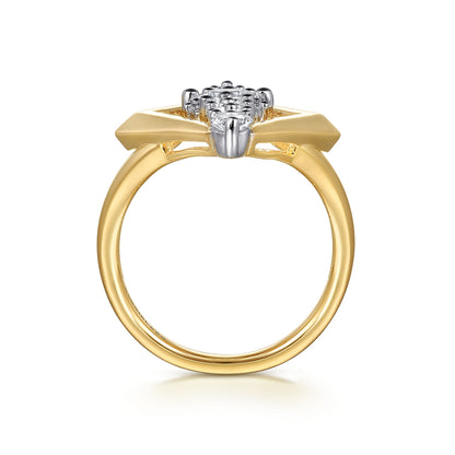 18K White and Yellow Gold Diamond Elongated Diamond Shape Ladies Ring