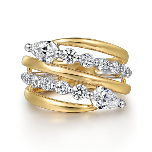 18K White and Yellow Gold Diamond Bypass Ladies Ring