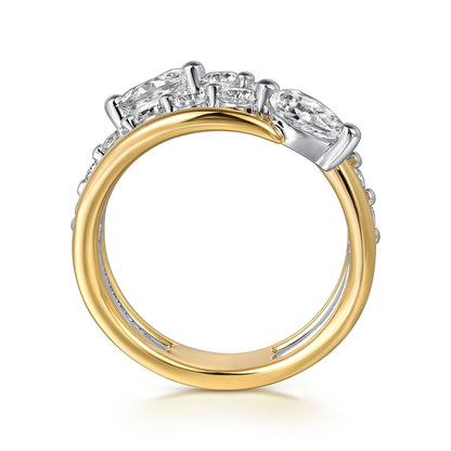 18K White and Yellow Gold Diamond Bypass Ladies Ring