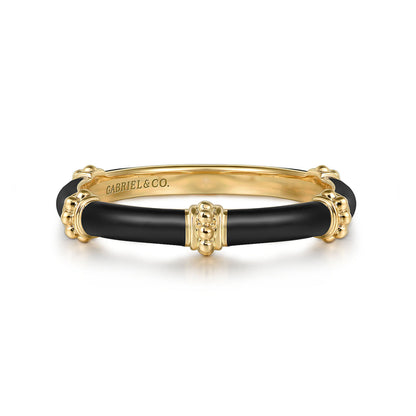 14K Yellow Gold Bujukan Bar Split Stackable with Black Enamel