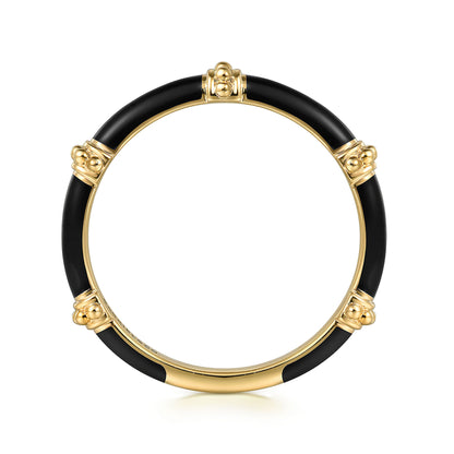 14K Yellow Gold Bujukan Bar Split Stackable with Black Enamel