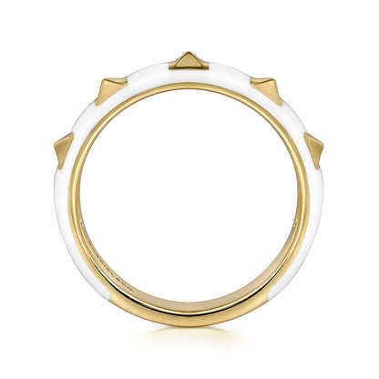 14K Yellow Gold Pyramid Stackable with White Enamel