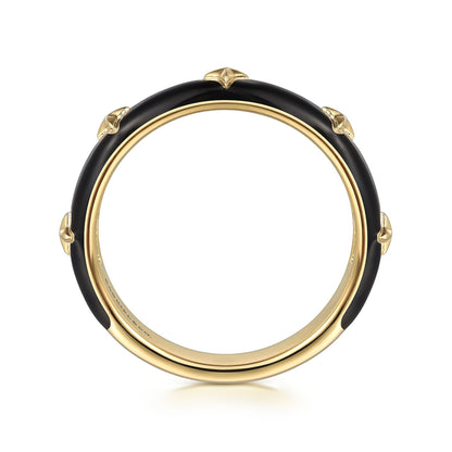 14K Yellow Gold Star Split Stackable with Black Enamel