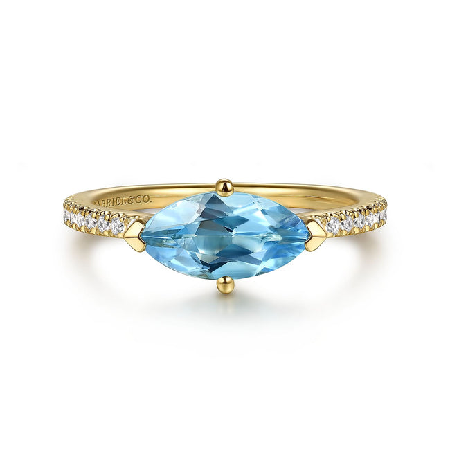 14K Yellow Gold Diamond and Blue Topaz Fashion Ring