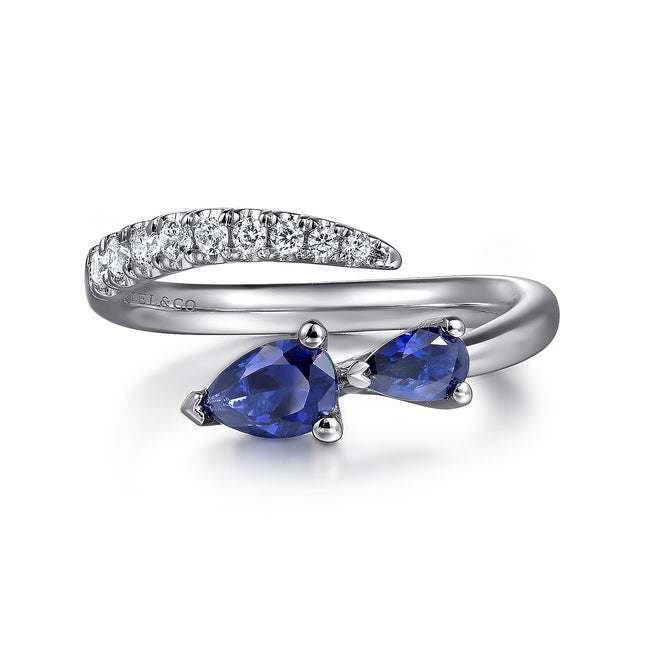 14K White Gold Diamond and Sapphire Bypass Ring