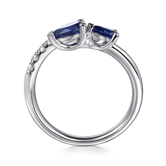 14K White Gold Diamond and Sapphire Bypass Ring